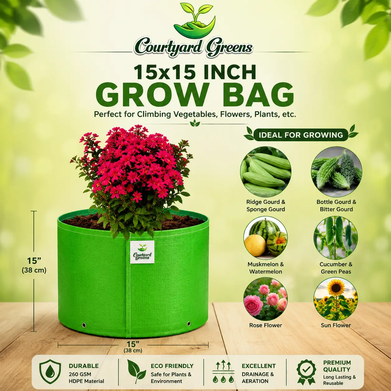 p1 HDPE Circular Grow Bag 15x15 Inch | 260 GSM - Image 1